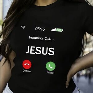 “Incoming Call: JESUS” Graphic T-Shirt – Faith-Inspired Design